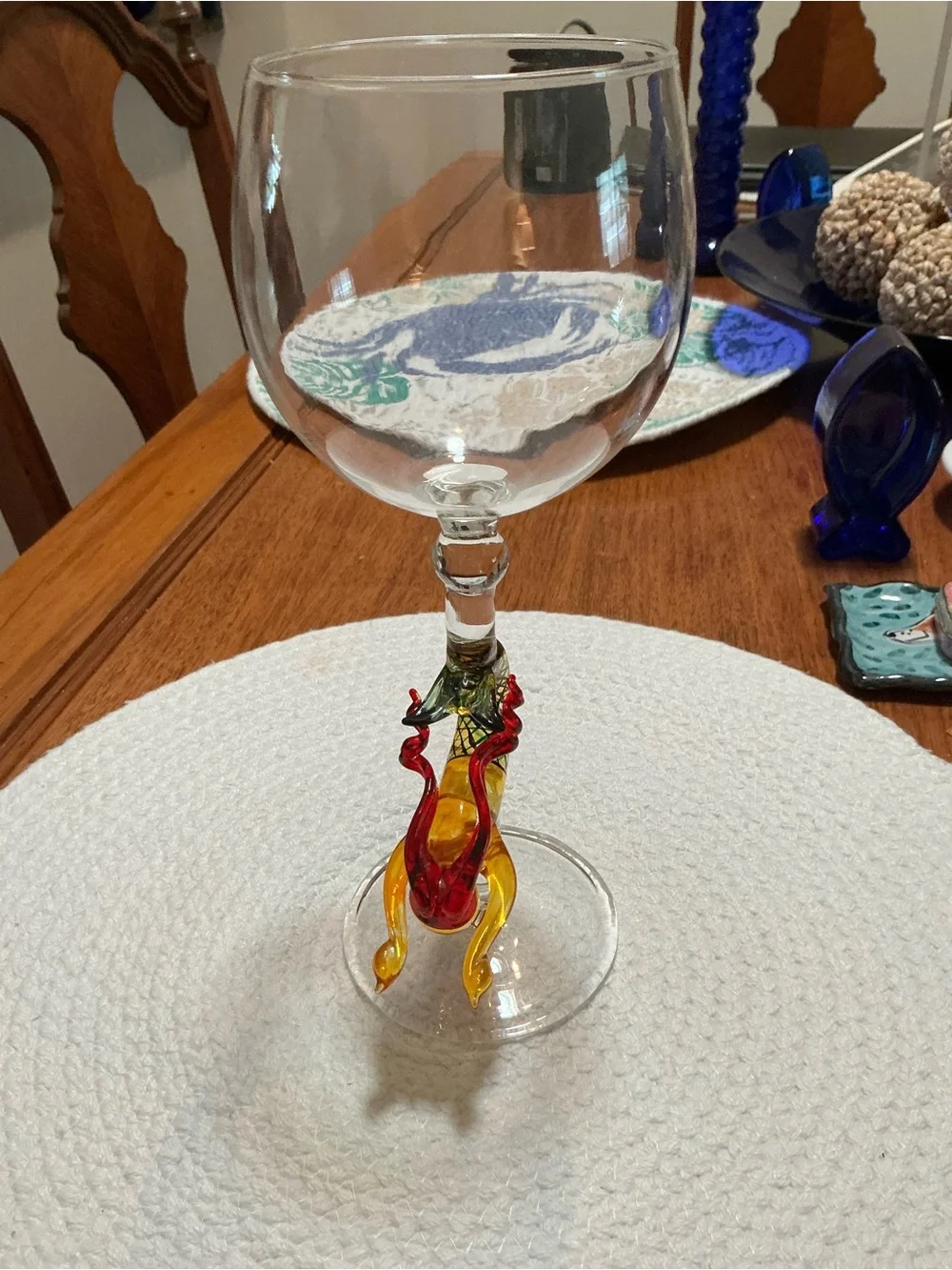 Clear Wine Goblet with Colorful Glass Mermaid